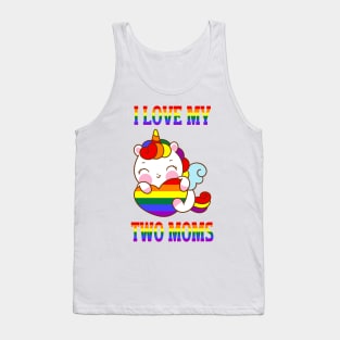 I Love My Two Moms Cute LGBT Gay Lesbian Unicorn Girls Kids Tank Top